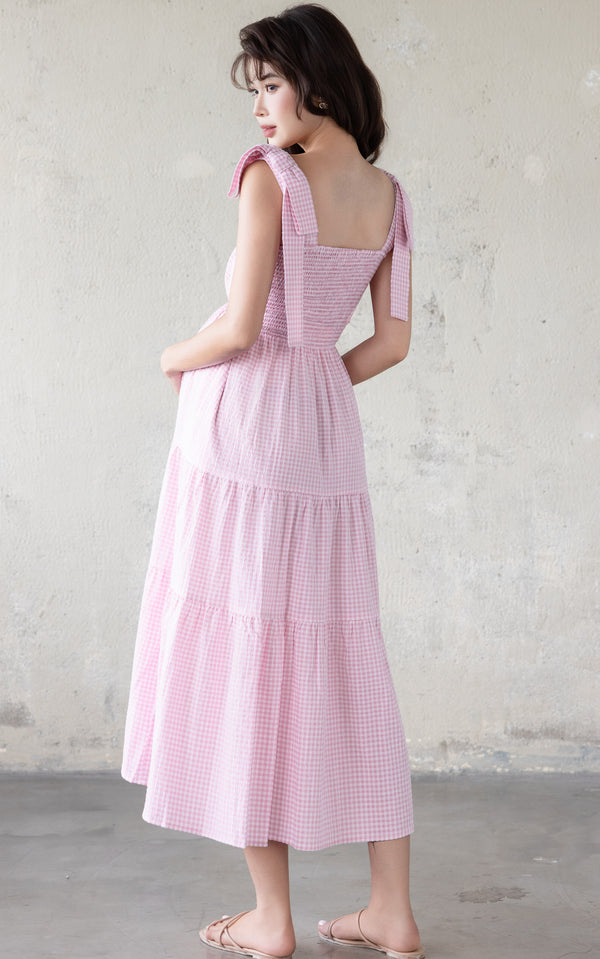 Kinsley Checkered Nursing Dress in Pink