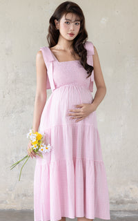Kinsley Checkered Nursing Dress in Pink