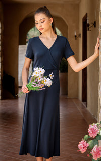 Azalea Knitted Tiered Nursing Dress in Navy