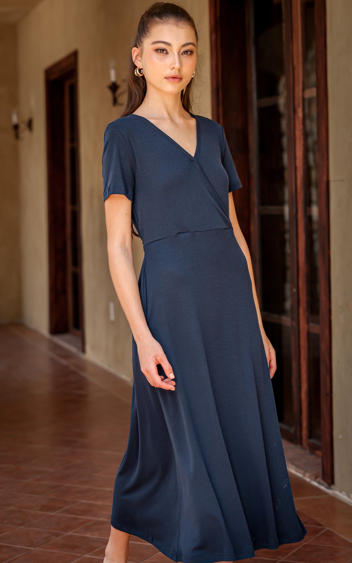 Azalea Knitted Tiered Nursing Dress in Navy