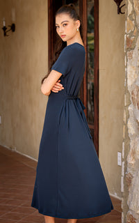 Azalea Knitted Tiered Nursing Dress in Navy