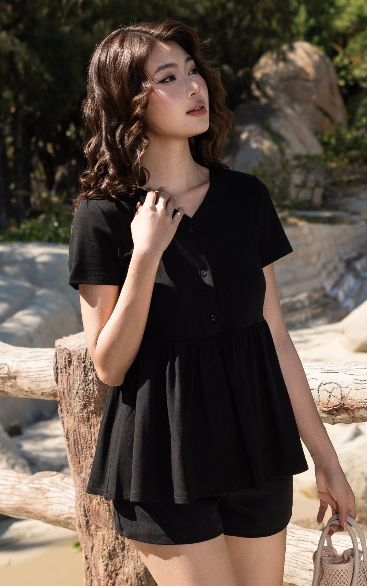 Kaylani Peplum Nursing Top in Black