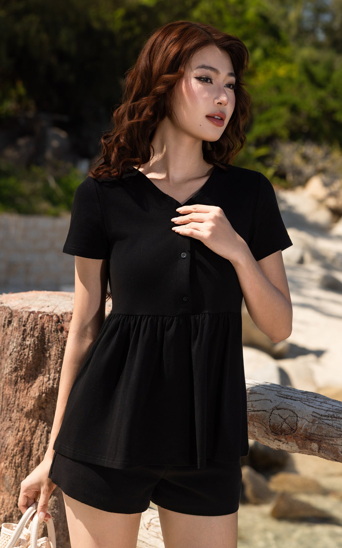 Kaylani Peplum Nursing Top in Black