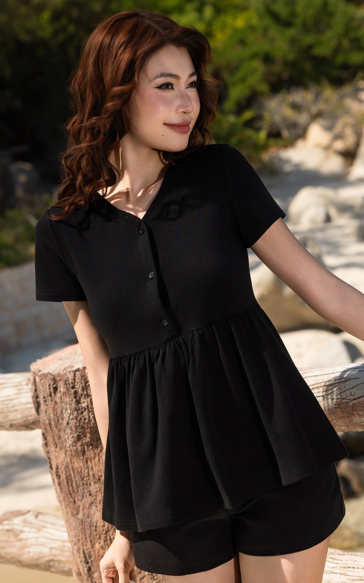 Kaylani Peplum Nursing Top in Black