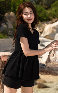 Kaylani Peplum Nursing Top in Black