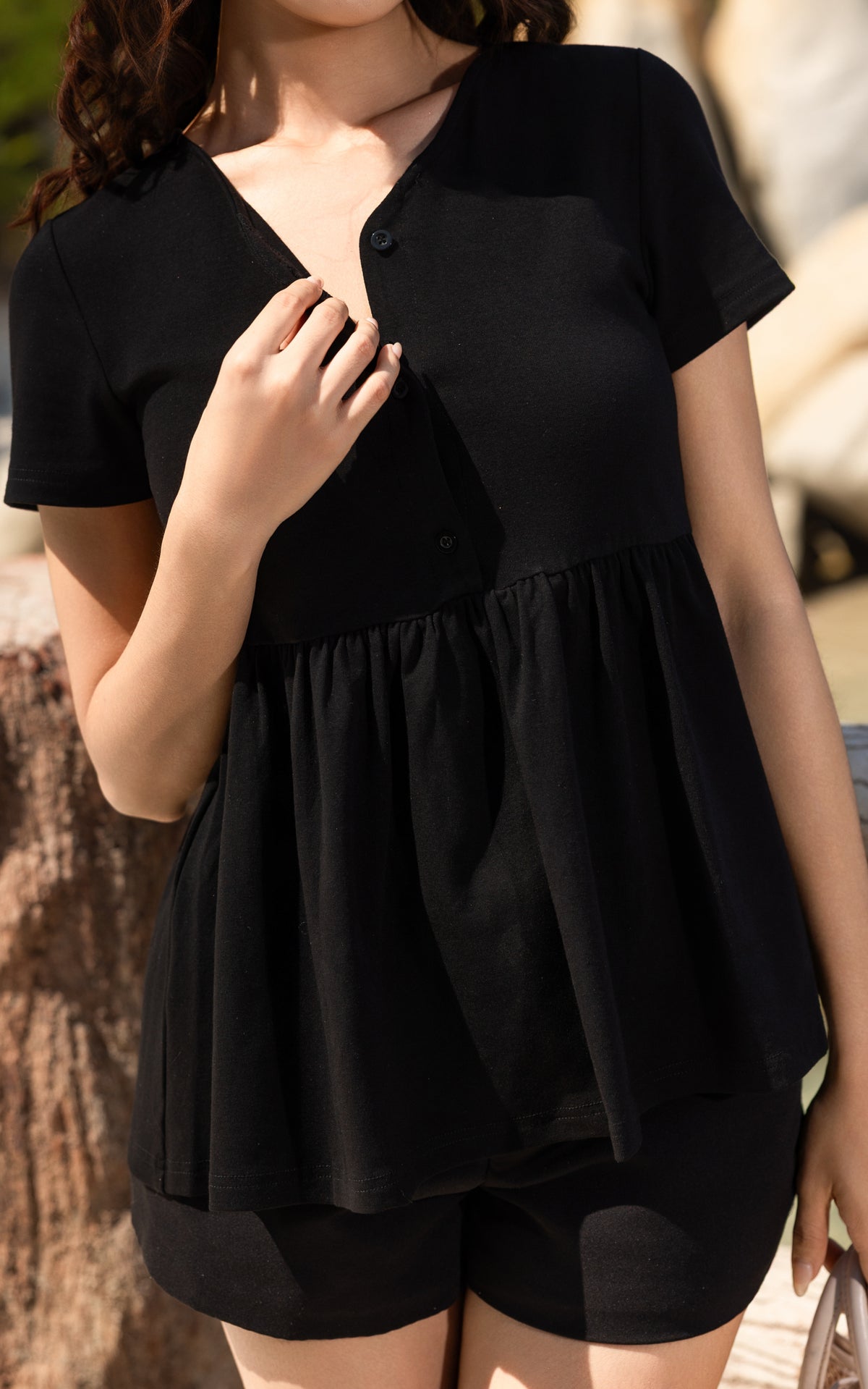 Kaylani Peplum Nursing Top in Black