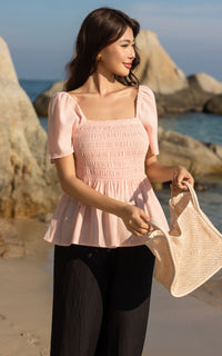 Hattie Smocked Sweetheart Nursing Top in Pink