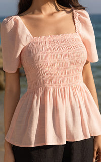 Hattie Smocked Sweetheart Nursing Top in Pink