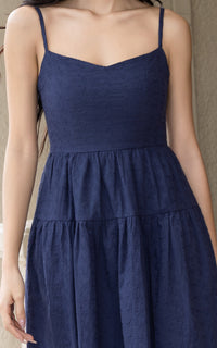 Laila Eyelet Padded Dress in Navy