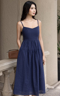 Laila Eyelet Padded Dress in Navy