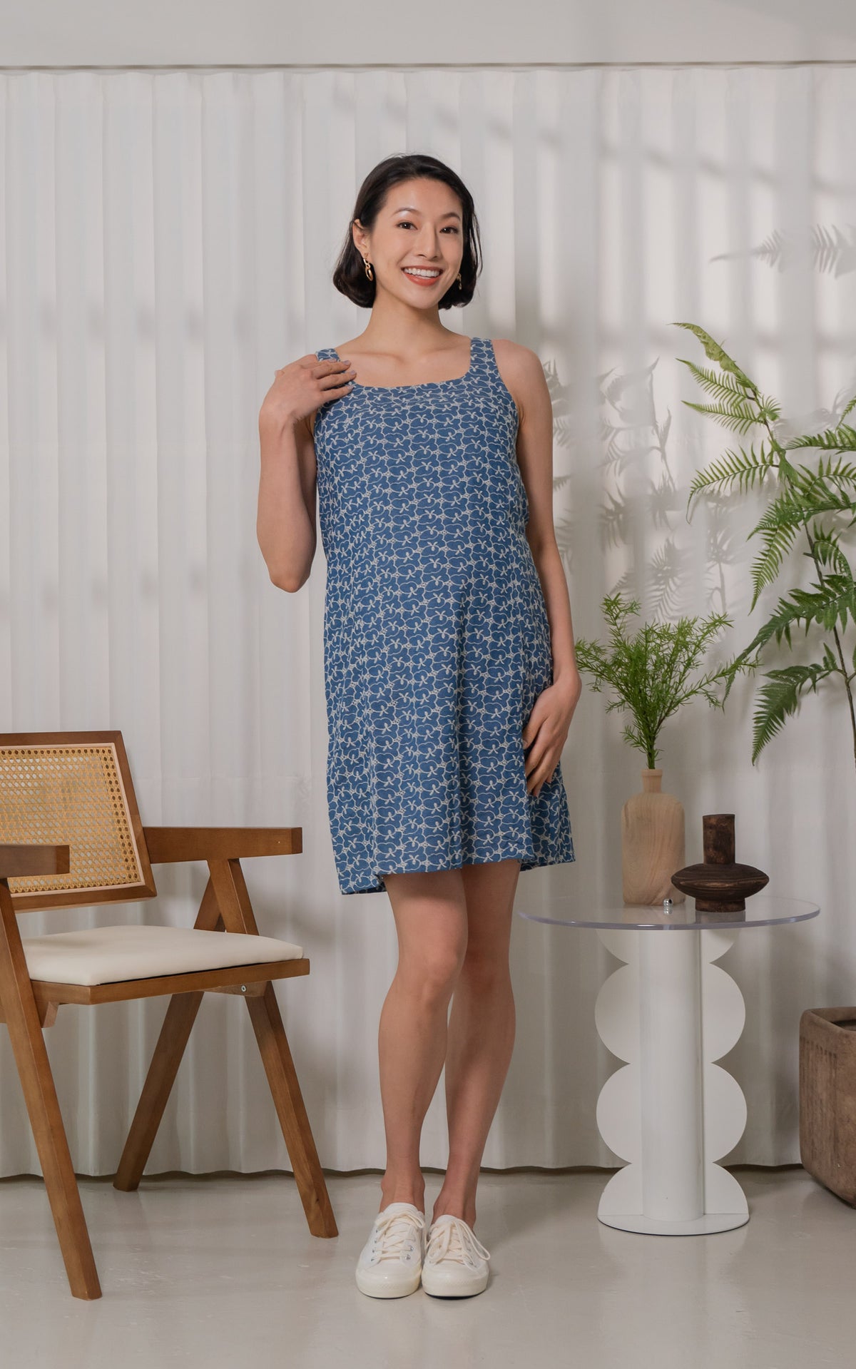 Leia Printed Denim Nursing Dress