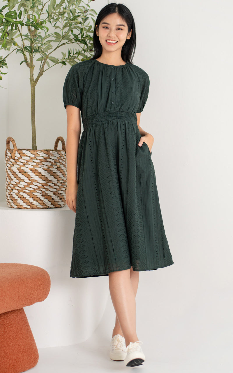 Leilani Eyelet Nursing Dress in Forest Green