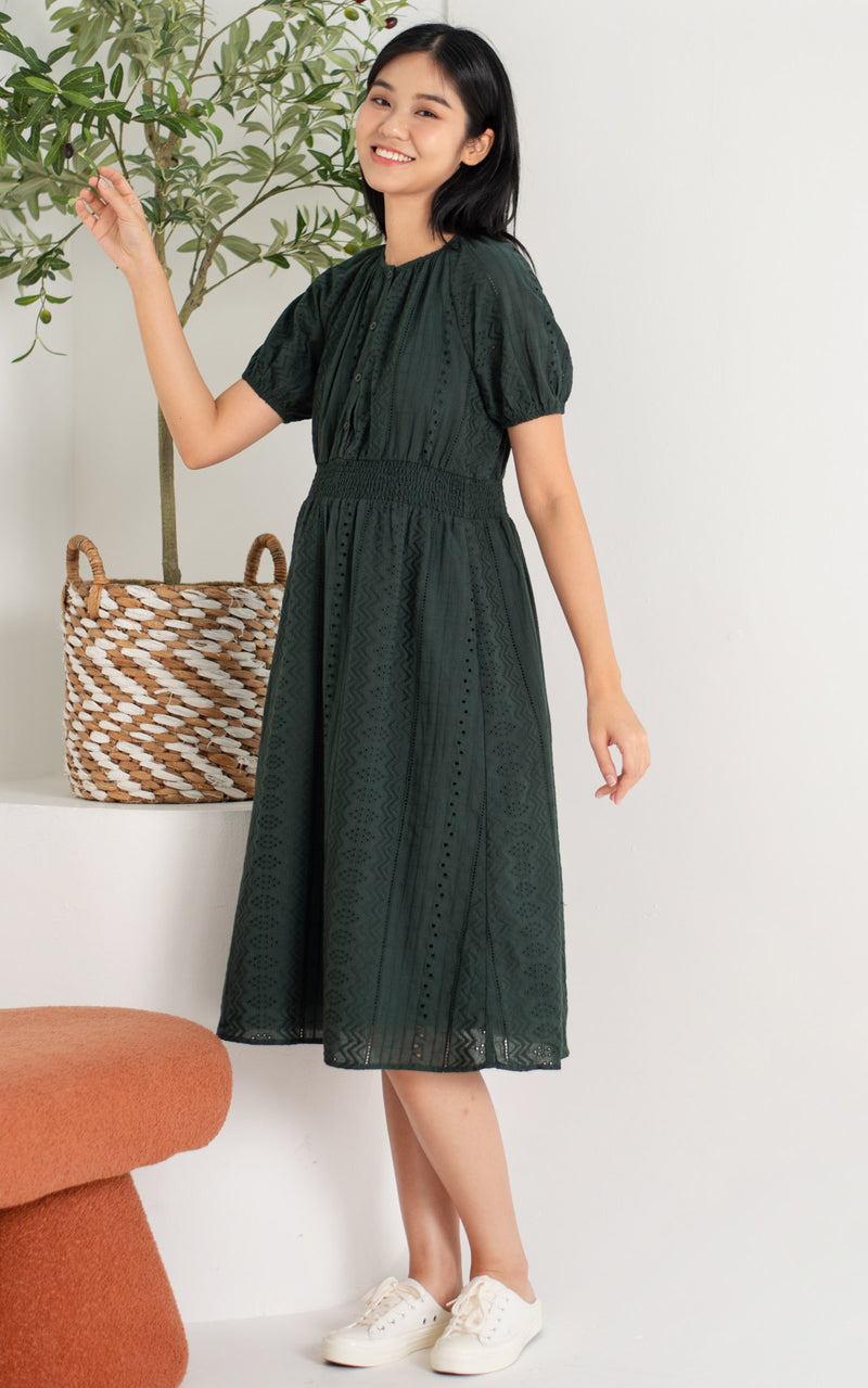 Leilani Eyelet Nursing Dress in Forest Green