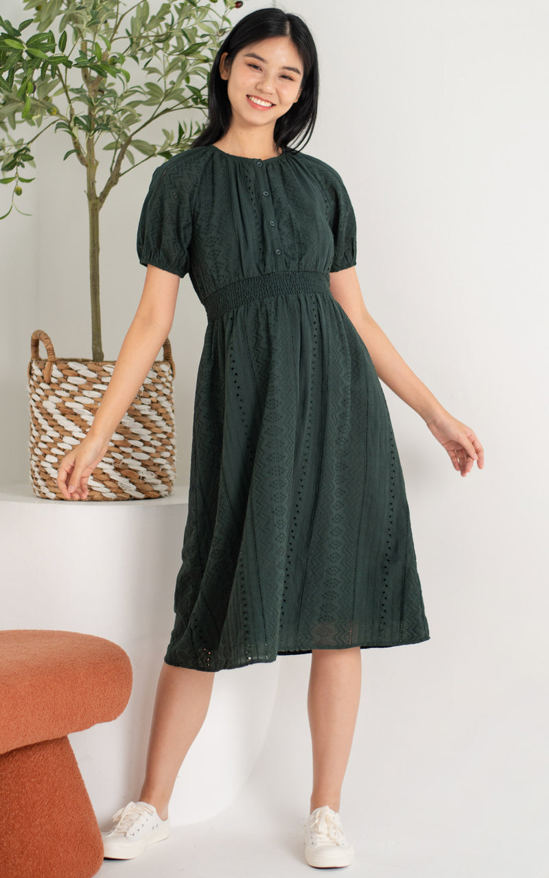 Leilani Eyelet Nursing Dress in Forest Green