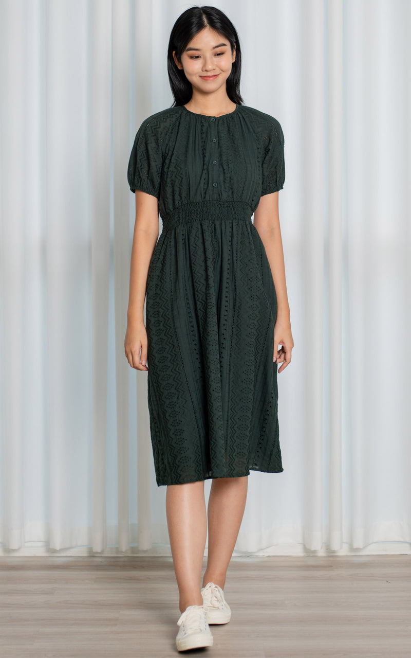 Leilani Eyelet Nursing Dress in Forest Green