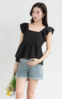 Lyra Cotton Nursing Top in Black