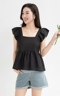 Lyra Cotton Nursing Top in Black