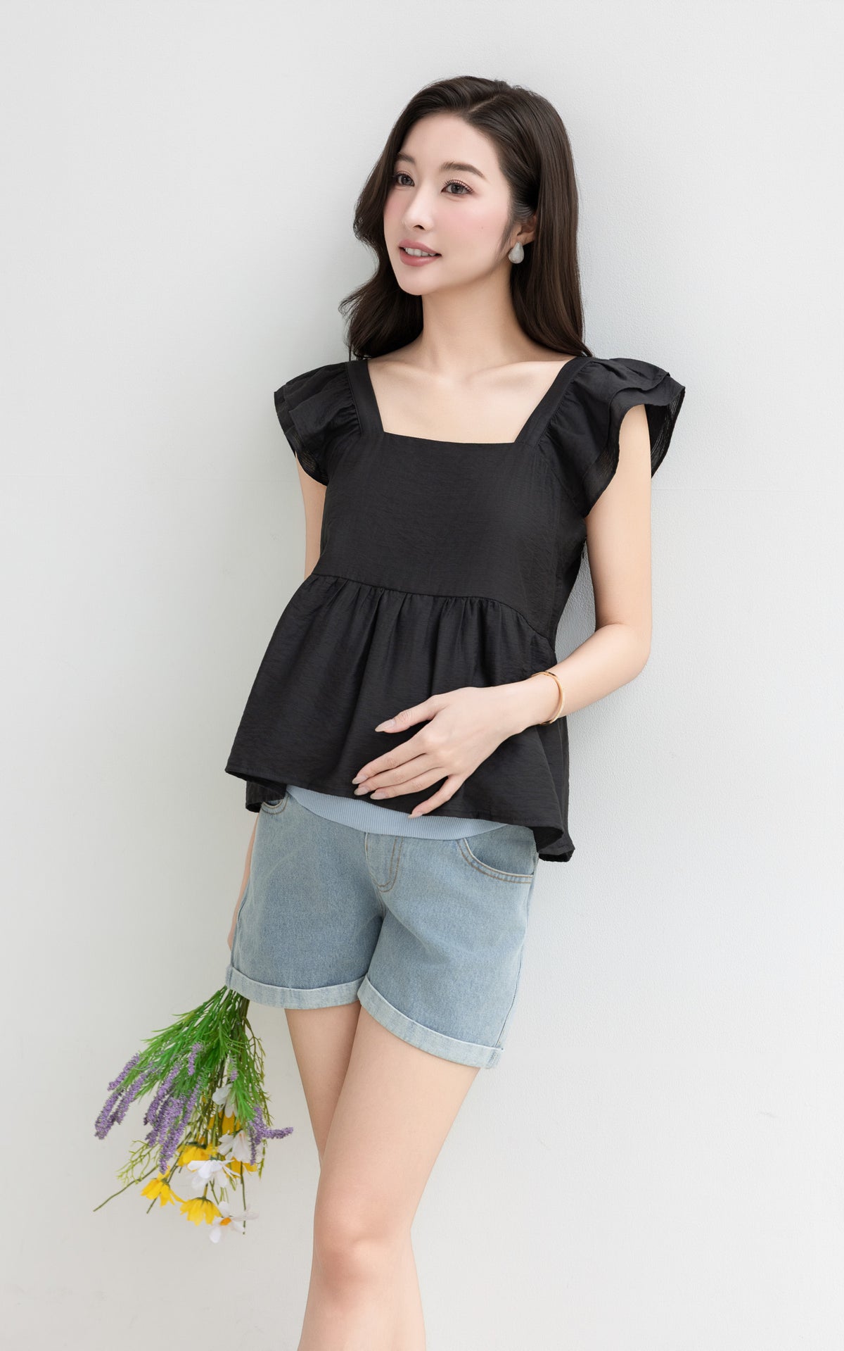 Lyra Cotton Nursing Top in Black