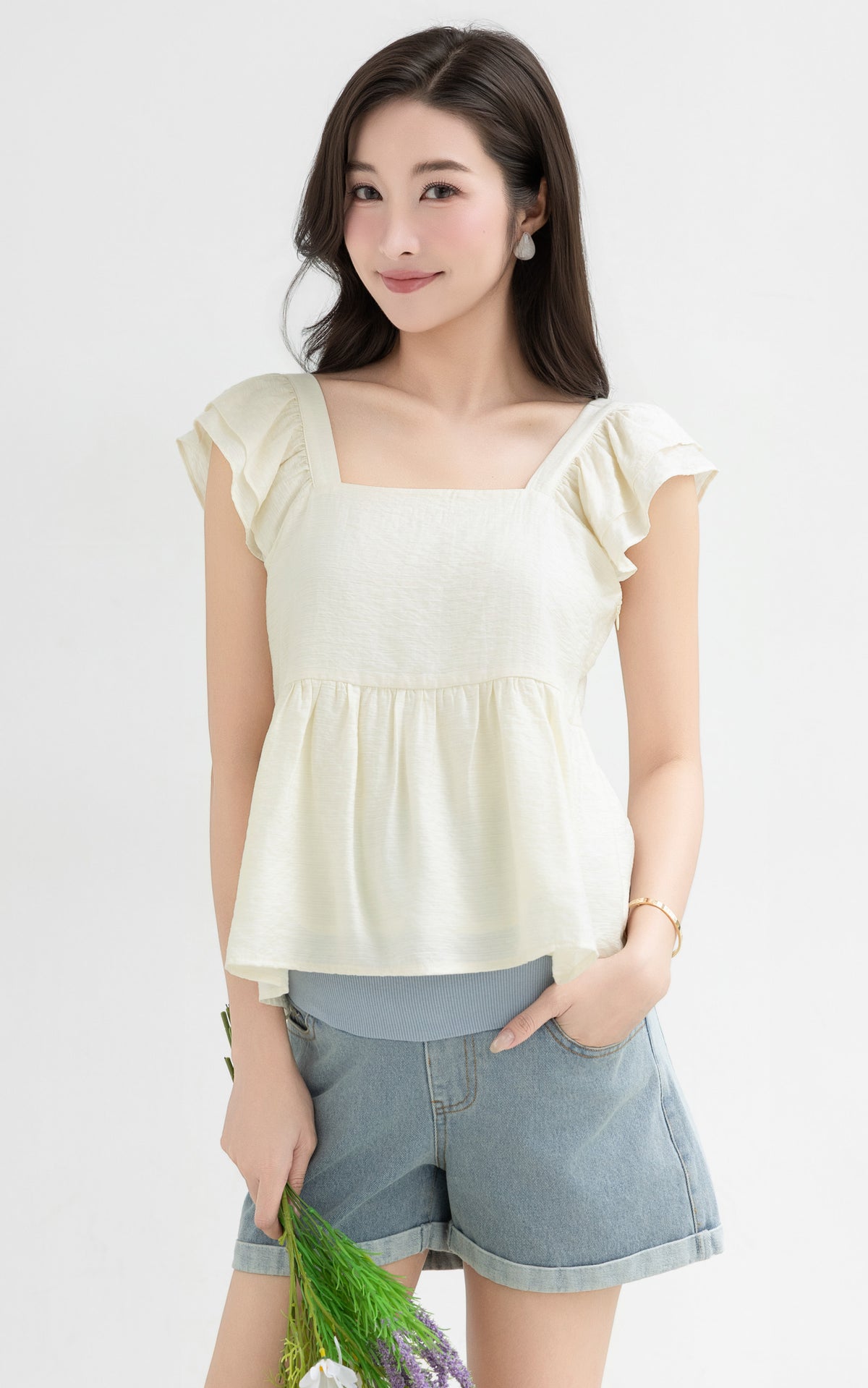 Lyra Cotton Nursing Top in Cream