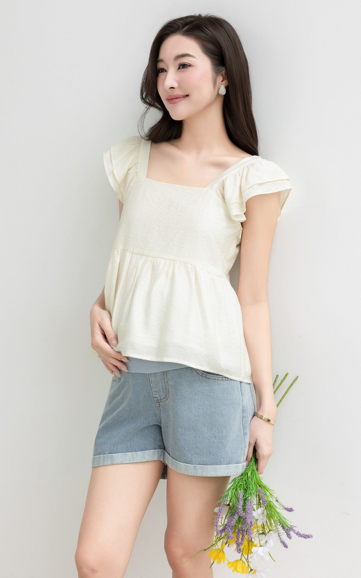Lyra Cotton Nursing Top in Cream