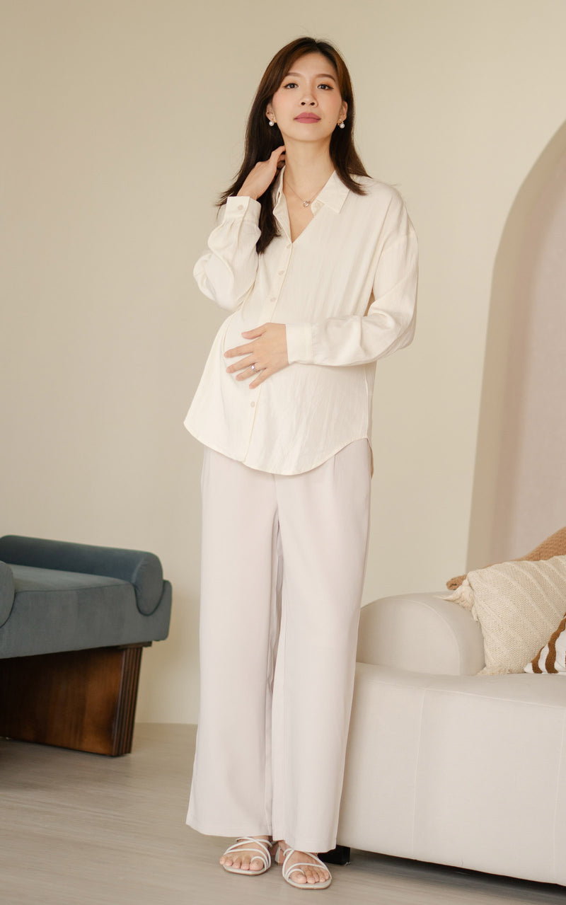 Mabel Flare Cut Maternity Pants in Cream