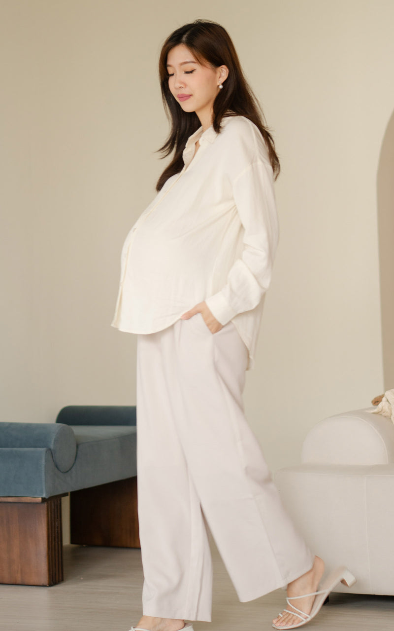 Mabel Flare Cut Maternity Pants in Cream