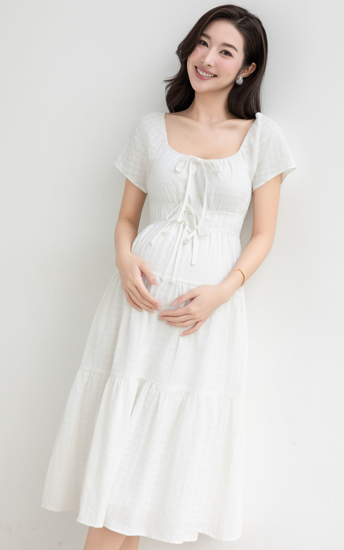 Macie Textured Nursing Dress in Cream