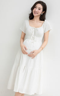 Macie Textured Nursing Dress in Cream