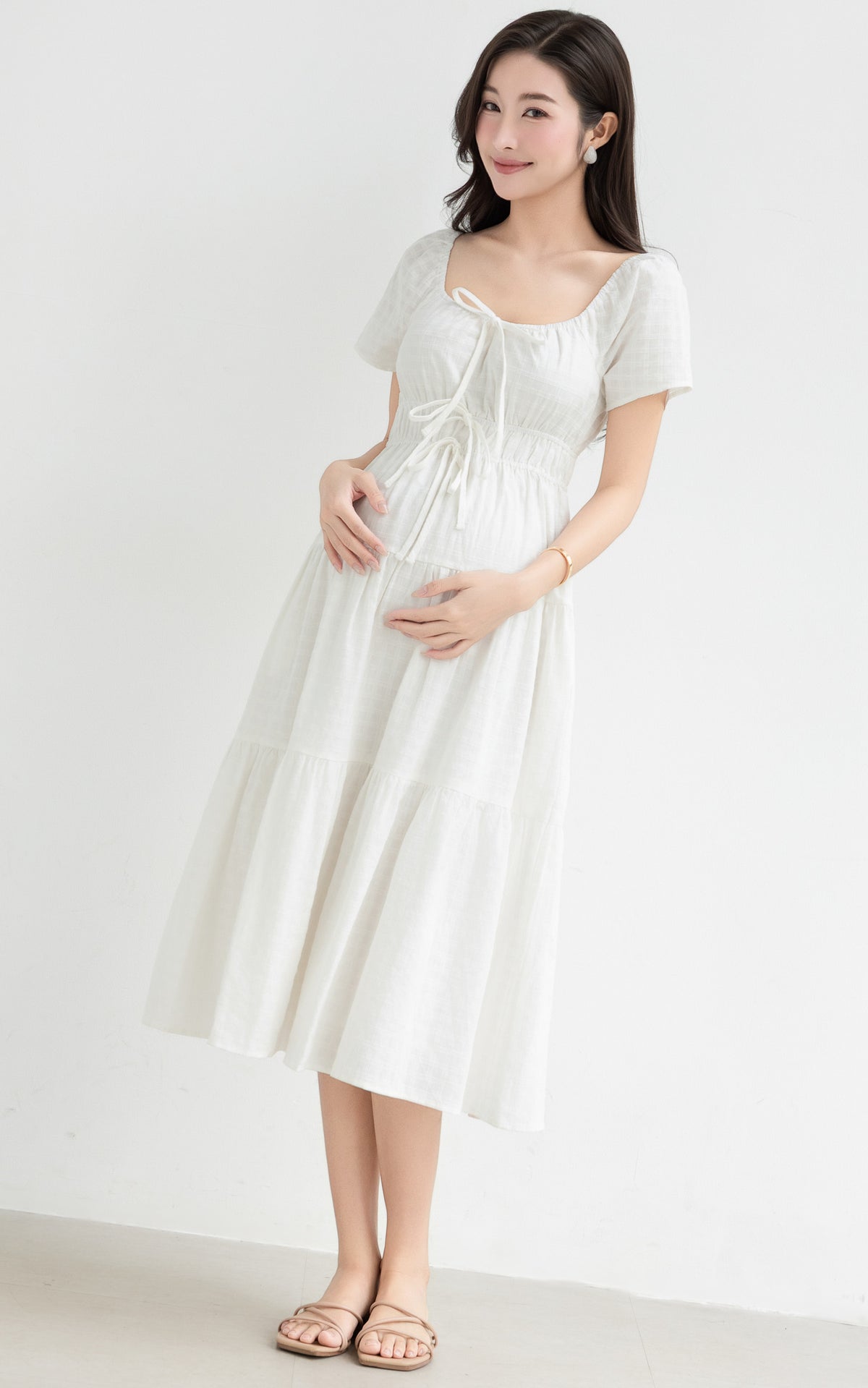 Macie Textured Nursing Dress in Cream