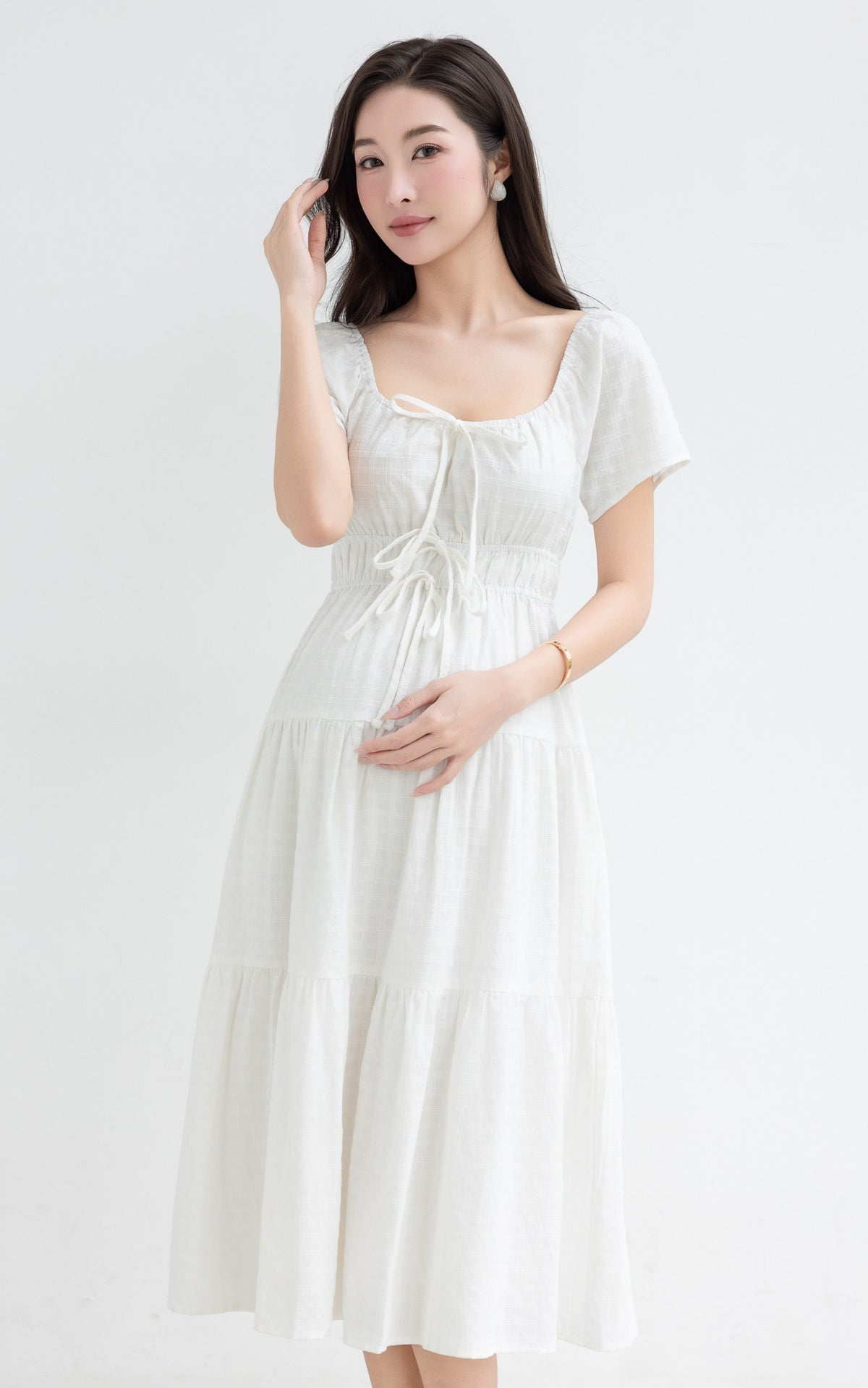 Macie Textured Nursing Dress in Cream