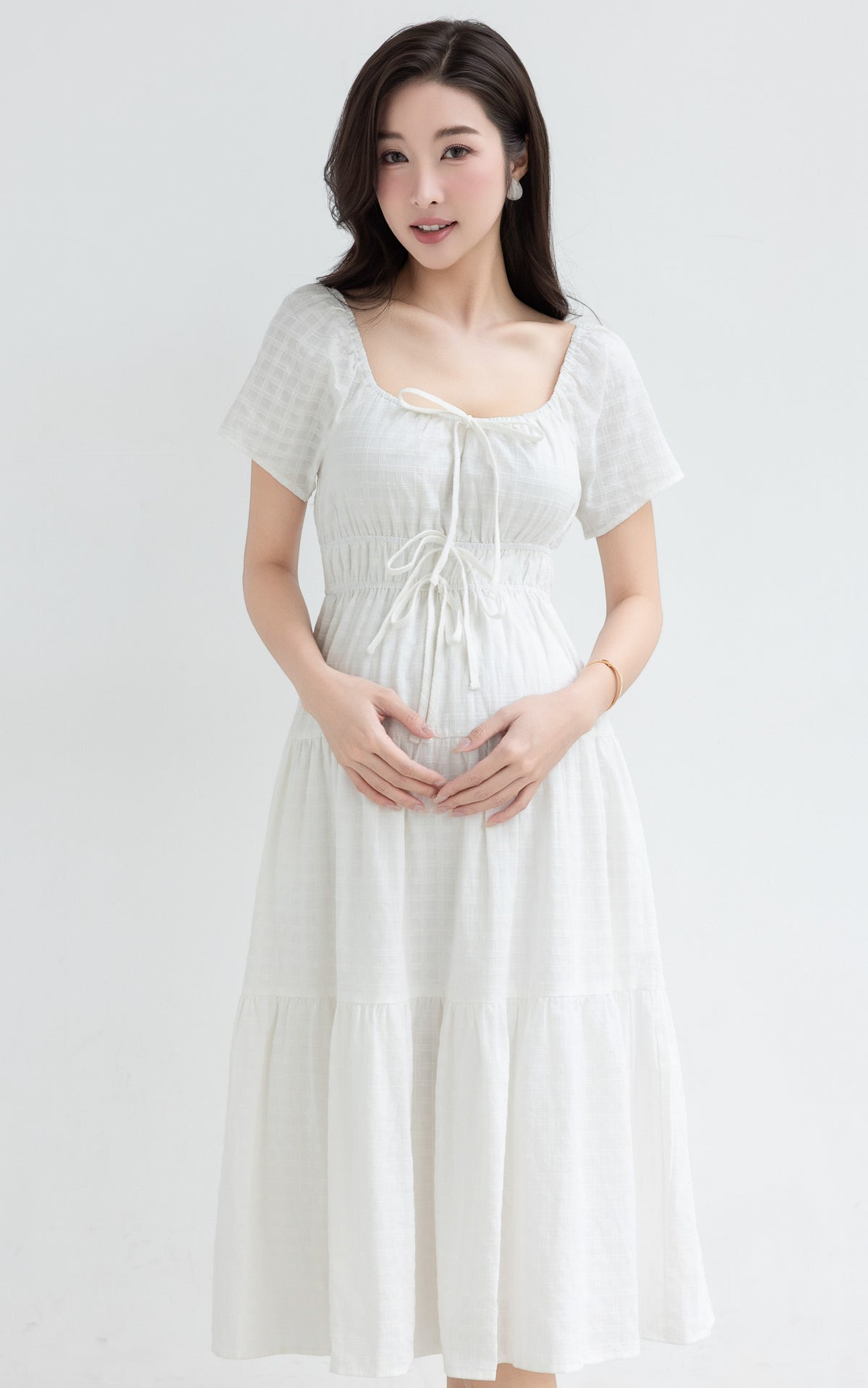 Macie Textured Nursing Dress in Cream