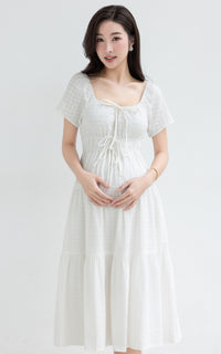Macie Textured Nursing Dress in Cream