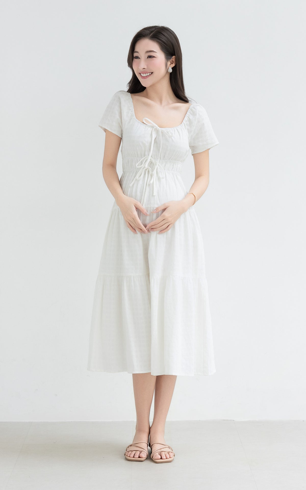 Macie Textured Nursing Dress in Cream