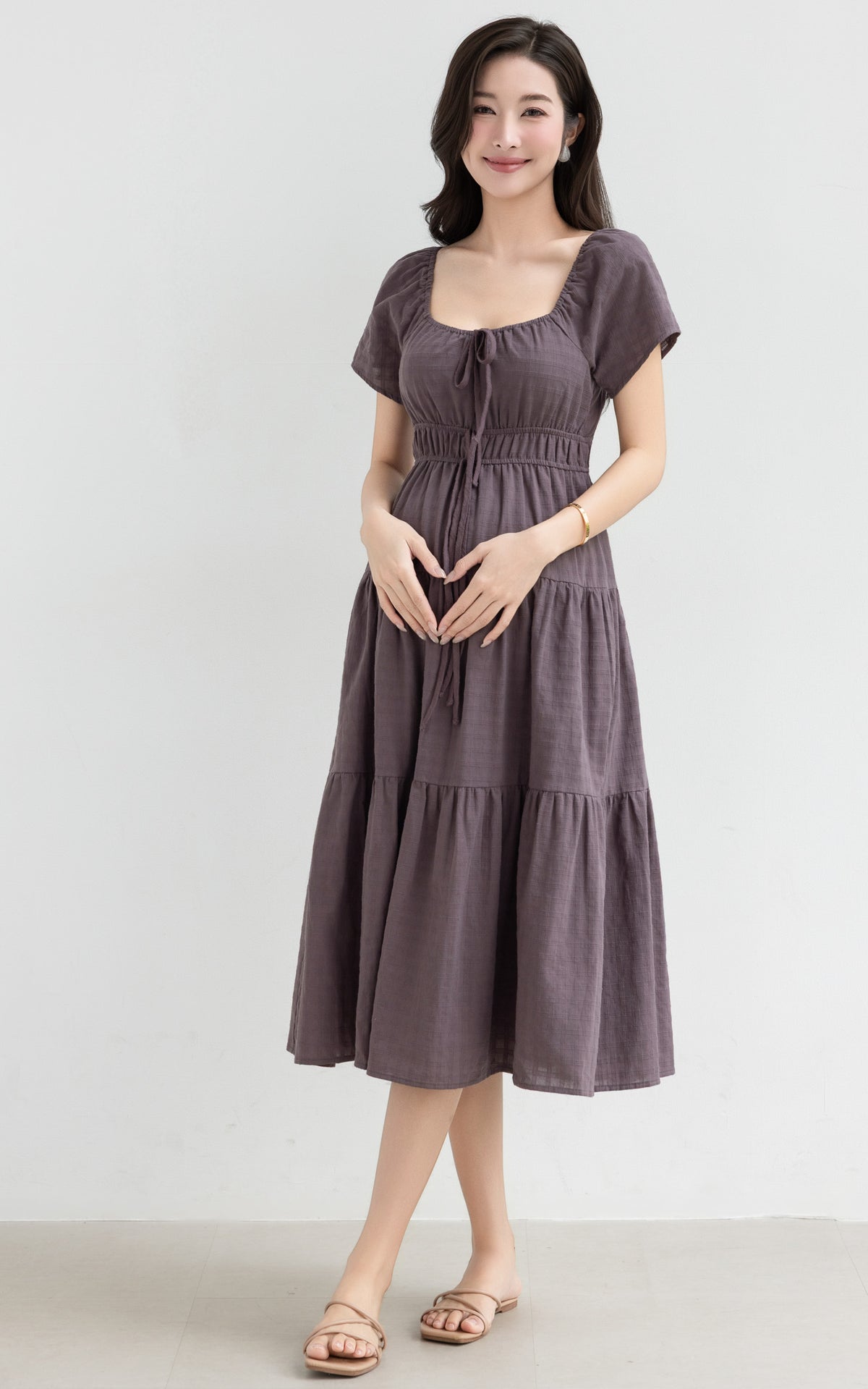 Macie Textured Nursing Dress in Dusty Purple