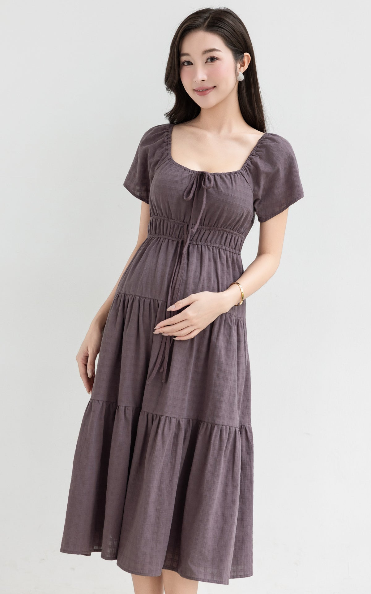 Macie Textured Nursing Dress in Dusty Purple