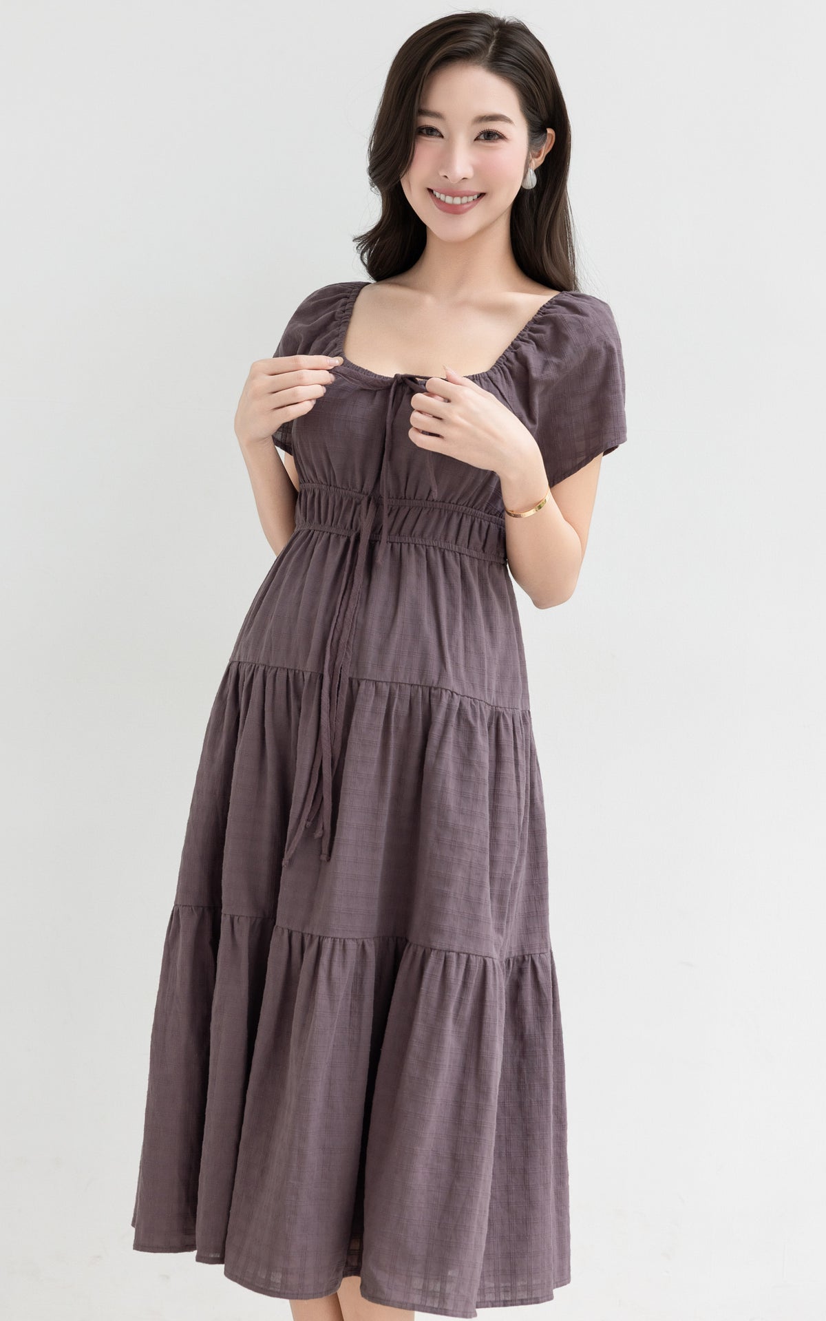 Macie Textured Nursing Dress in Dusty Purple