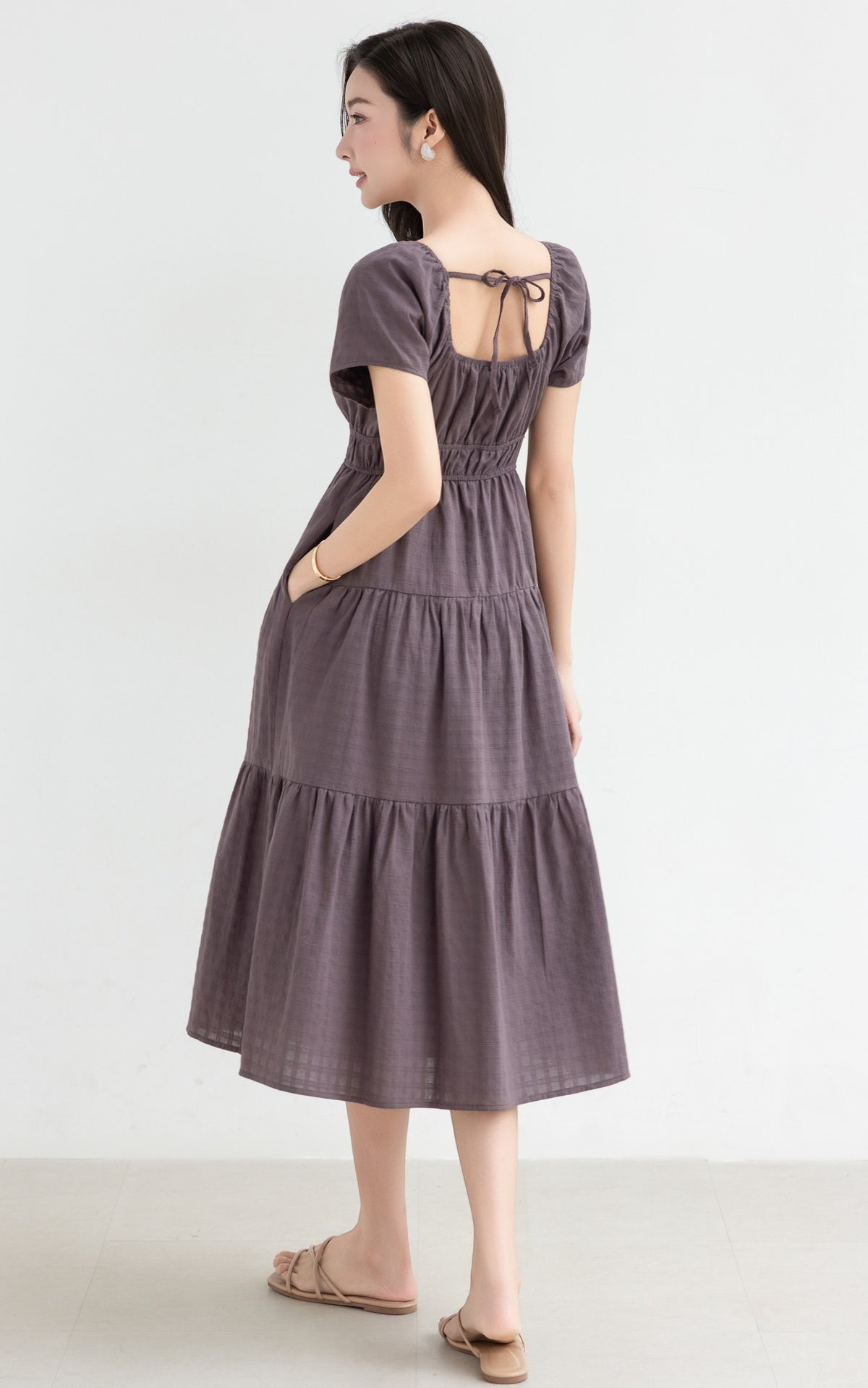 Macie Textured Nursing Dress in Dusty Purple