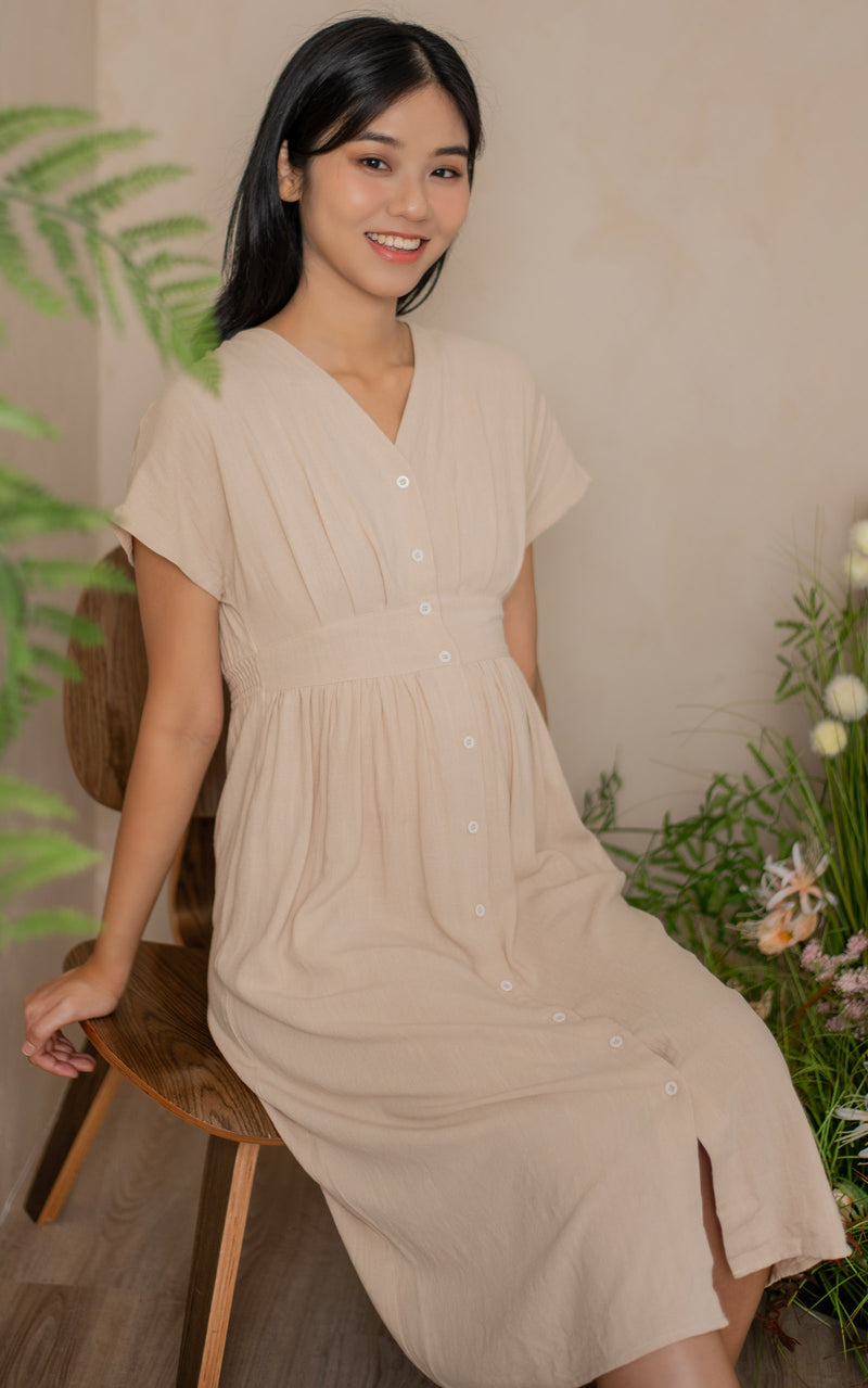 Madelyn Linen Nursing Dress in Cream