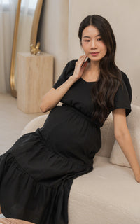 Madilyn Linen Nursing Dress in Black