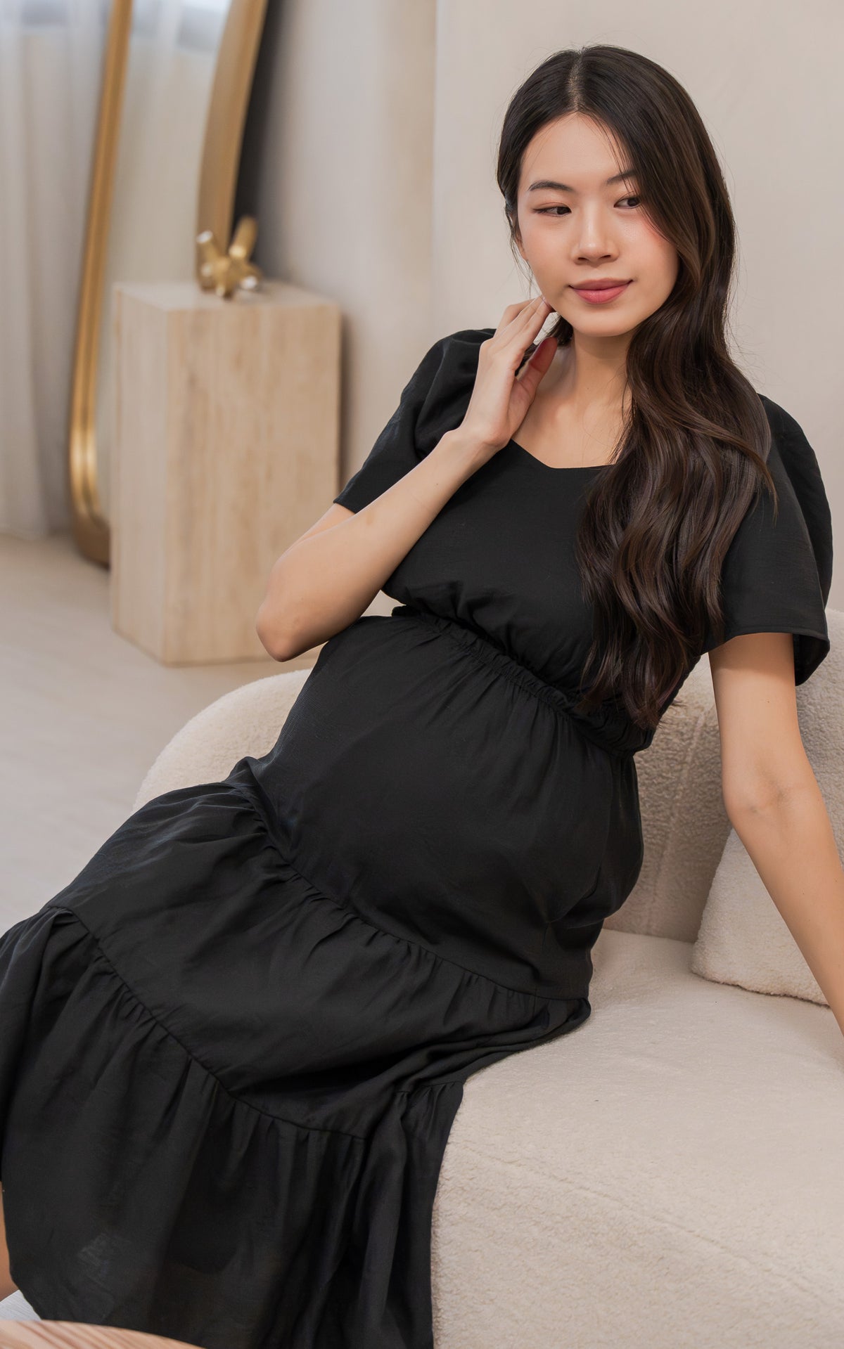 Madilyn Linen Nursing Dress in Black