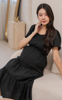Madilyn Linen Nursing Dress in Black