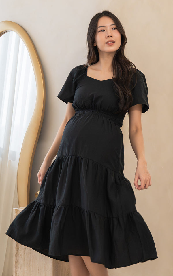 Madilyn Linen Nursing Dress in Black