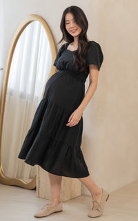 Madilyn Linen Nursing Dress in Black