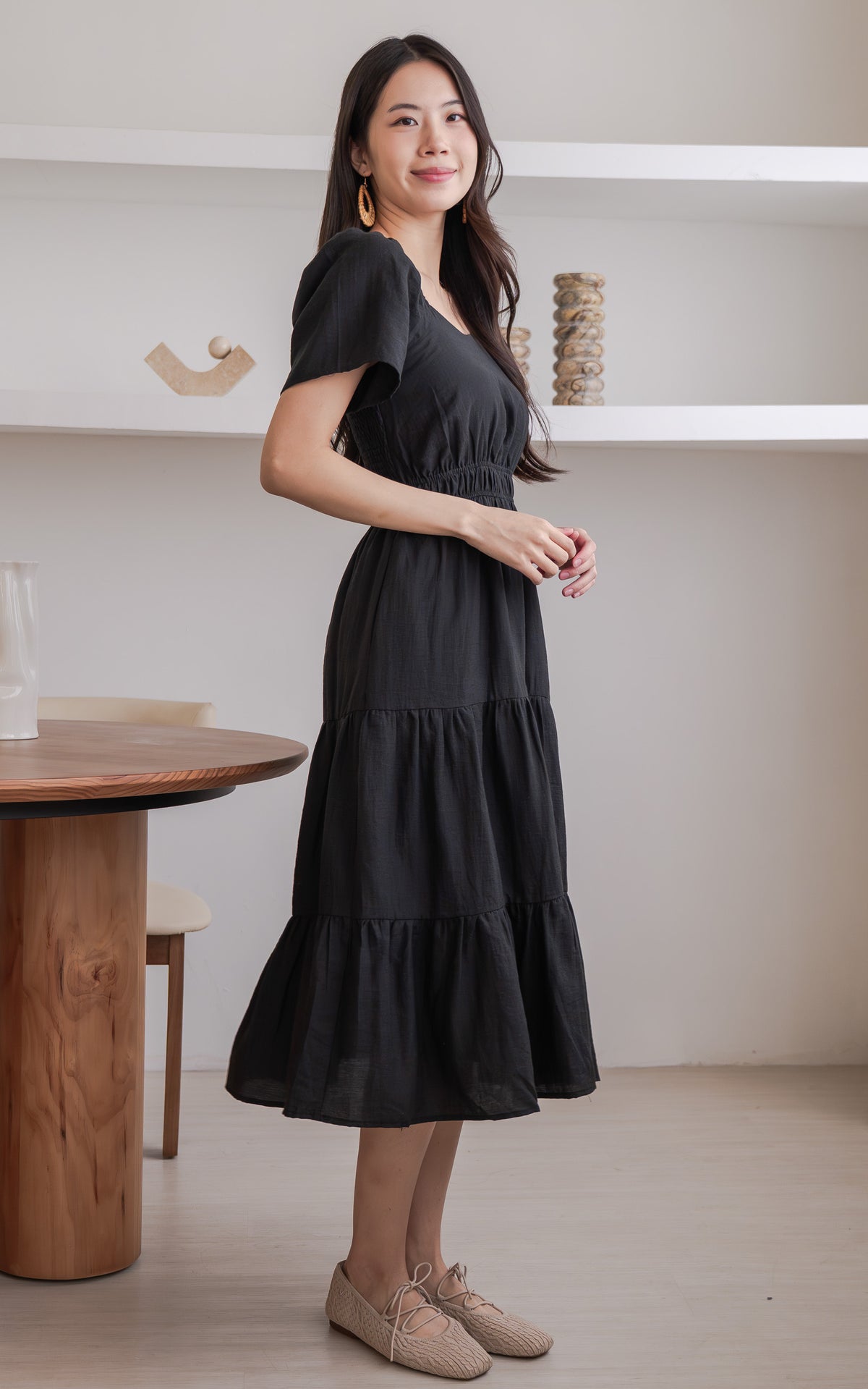 Madilyn Linen Nursing Dress in Black