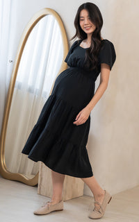 Madilyn Linen Nursing Dress in Black