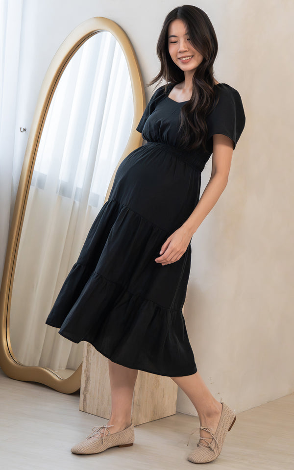 Madilyn Linen Nursing Dress in Black