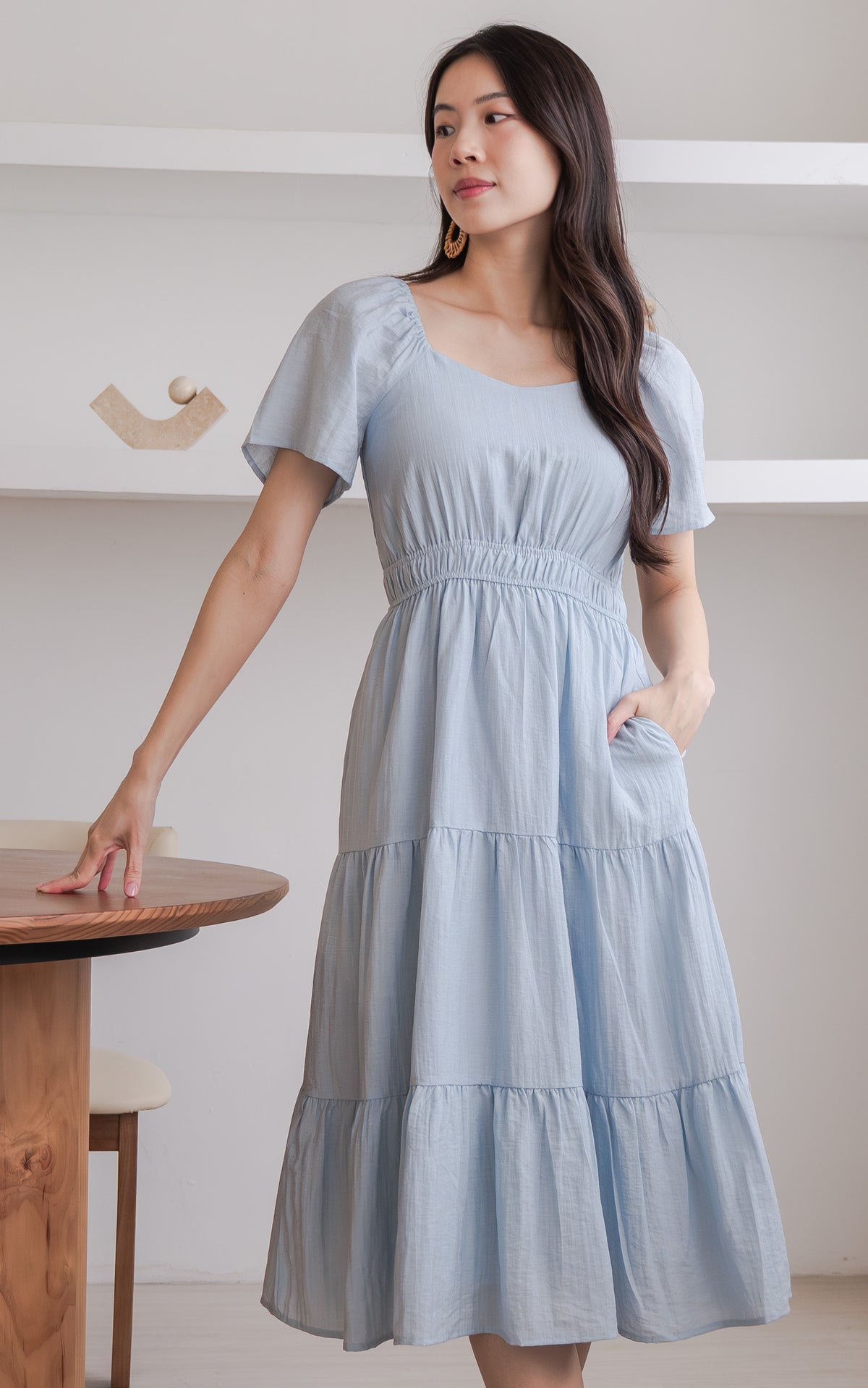 Madilyn Linen Nursing Dress in Sky Blue