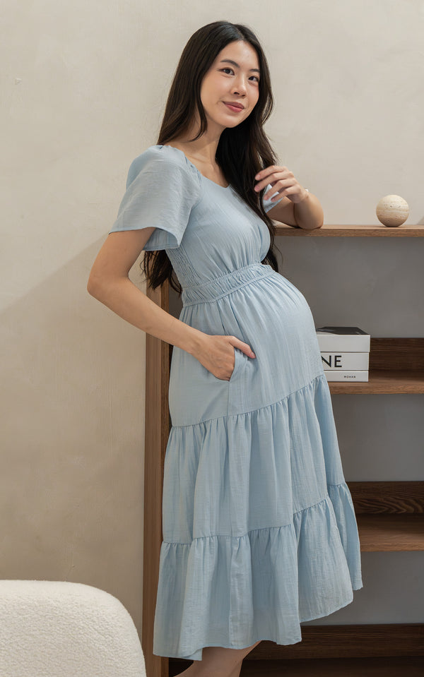 Madilyn Linen Nursing Dress in Sky Blue