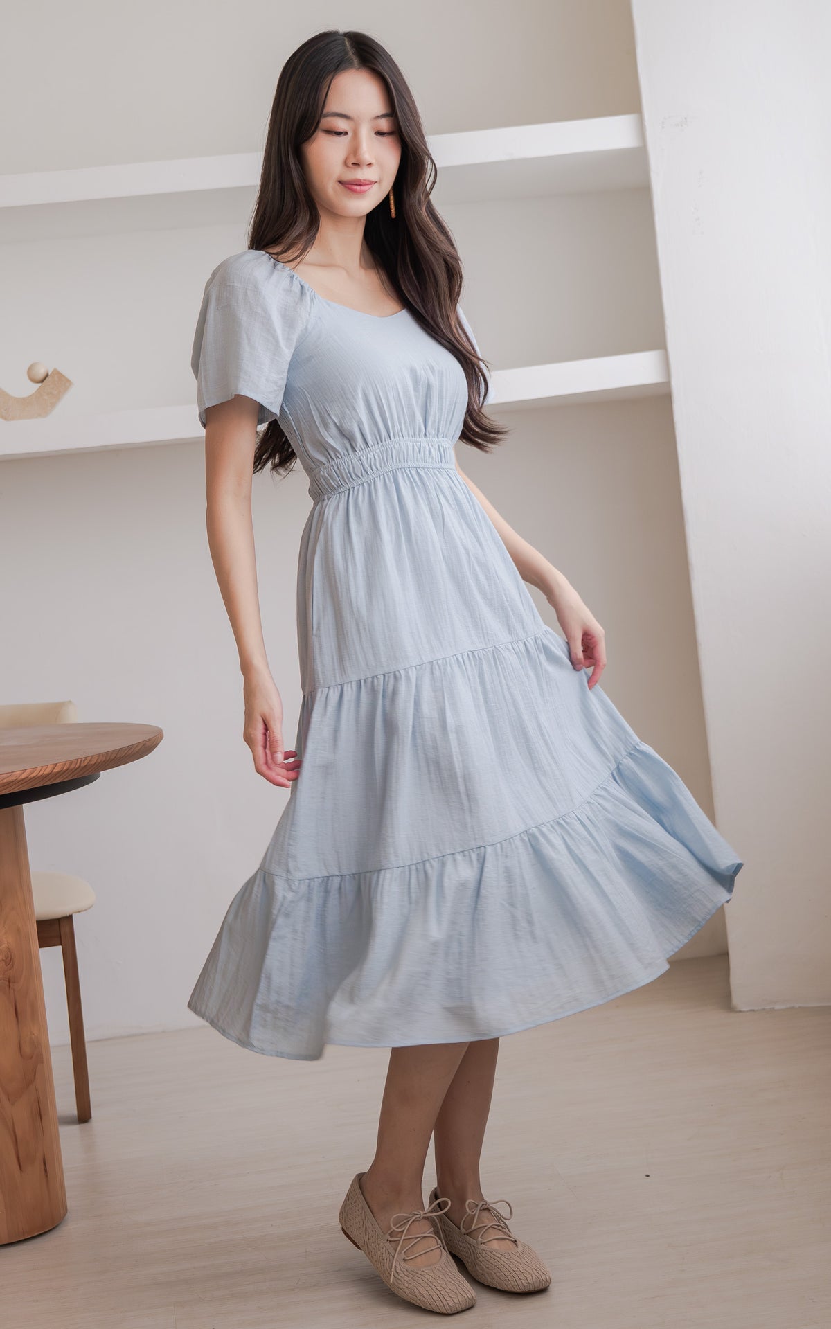 Madilyn Linen Nursing Dress in Sky Blue