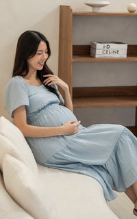 Madilyn Linen Nursing Dress in Sky Blue